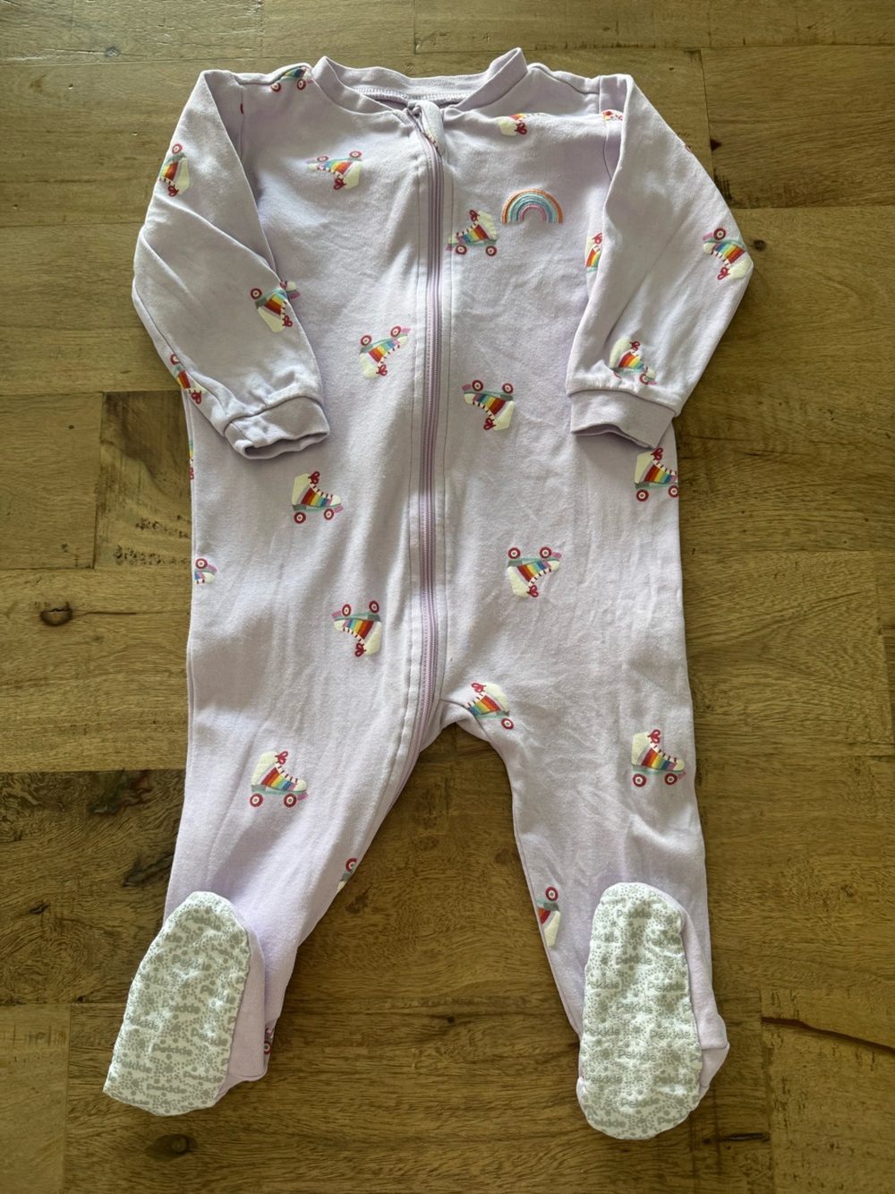 Pekkle Baby Pink Rainbow & Scooter Footed One-Piece Zip Sleeper size 12 months